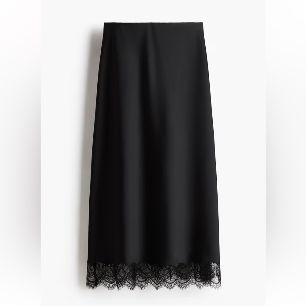 Elegant Black Maxi‎ Lace Trimmed Skirt
